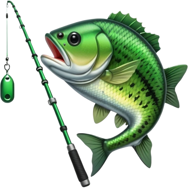 fishing pole with bass fish on hook emoji