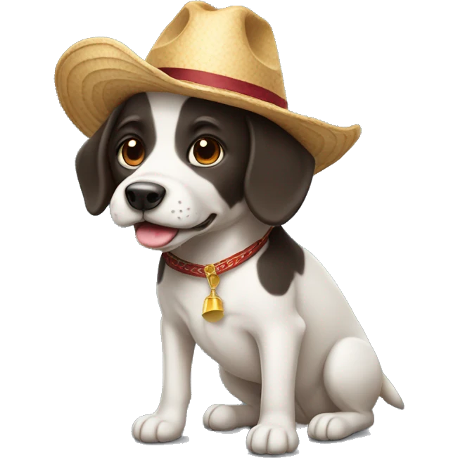 Perro con un cahorro de perro con un sombrero de copa emoji