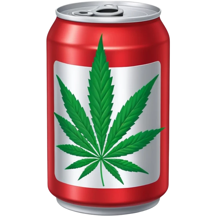 red soda can with a green cannabis leaf printed on it emoji