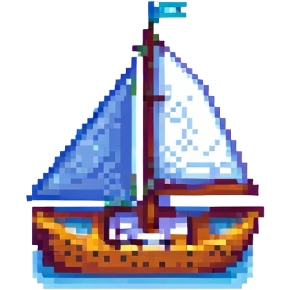 pixel art sailboat, small size, blue water, no text emoji