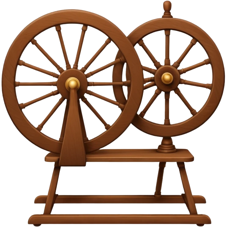 I want a traditional spinning wheel, with the wheel on the right or left and the flyer on the opposite. Shown from the side. emoji