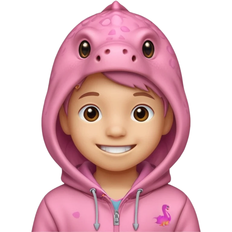 kid in pink dinosaur hoodie emoji