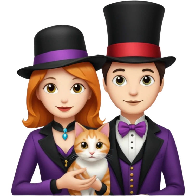magician couple and their pet cat emoji