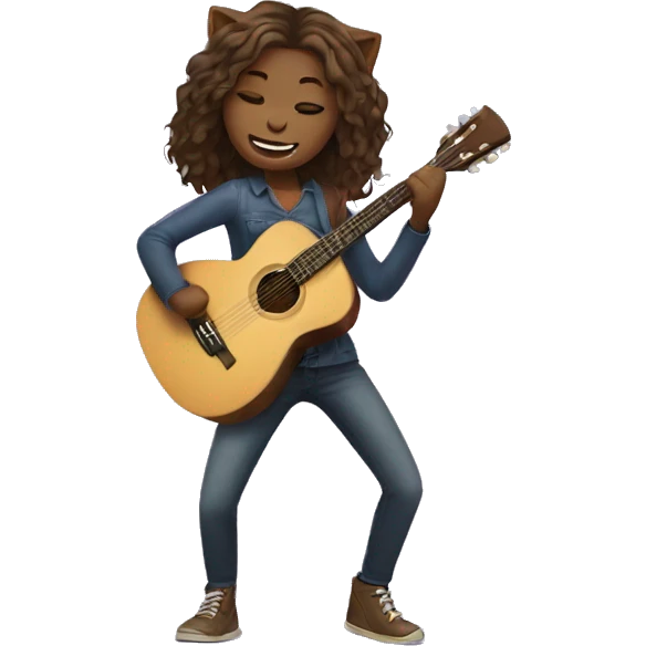 girl cat dancing and playing acoustic guitar emoji