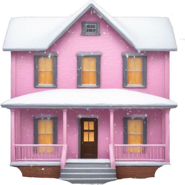 Pink house covered in snow with front porch emoji