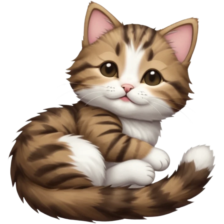 dark brown tabby and white kitten eyes closed whilst in funny positions stretched out and  upside down emoji