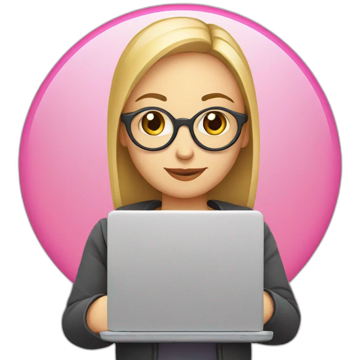 web designer with laptop which have a pink circle logo emoji