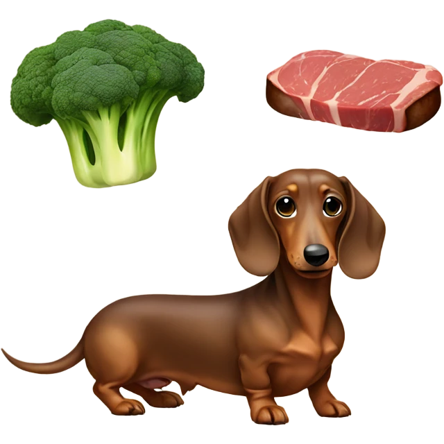 Dachshund with steak and broccoli  emoji