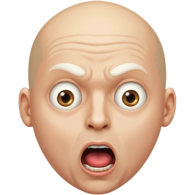portrait of a bald man with a bleached face and heavily made-up eyes and mouth, a huge, wide-open mouth and a shocked look emoji