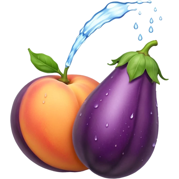 Eggplant spewing water onto peach emoji