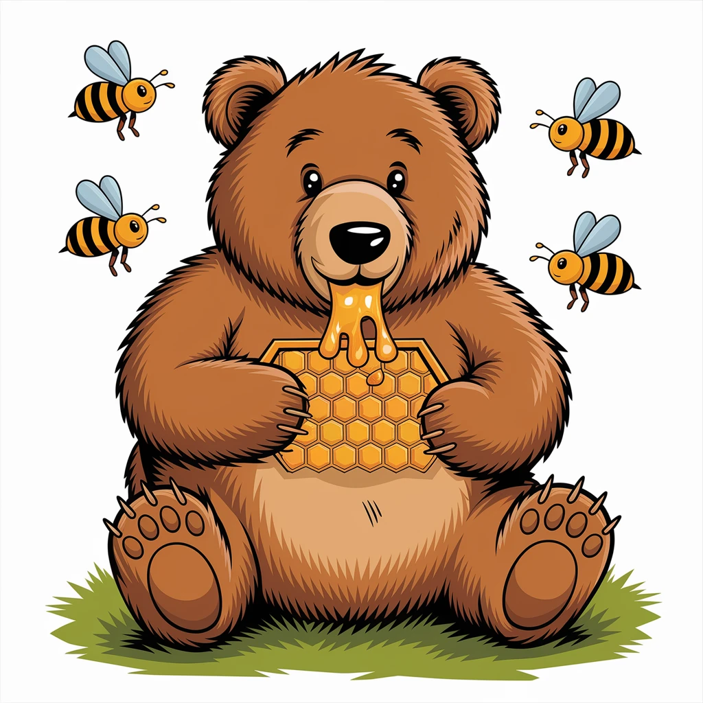bear eating honeycomb with bees flying around emoji