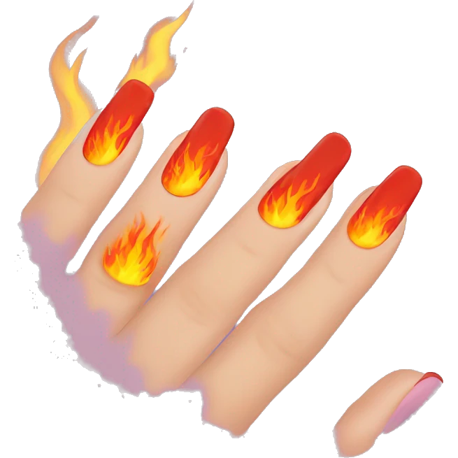 Painted nails with fire emoji
