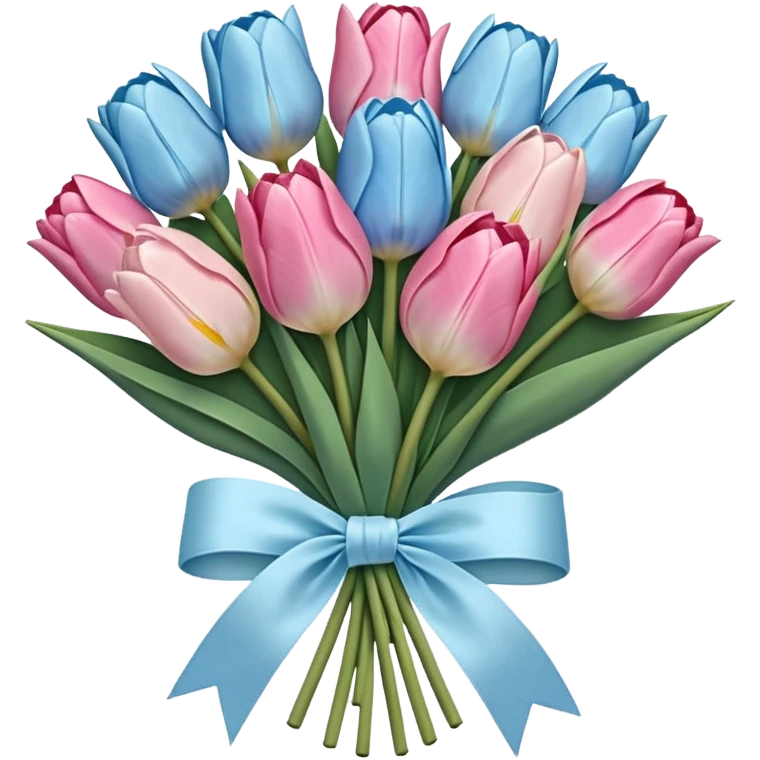 Pastel blue and pastel pink tulip bouquet tied together bya white ribbon  emoji
