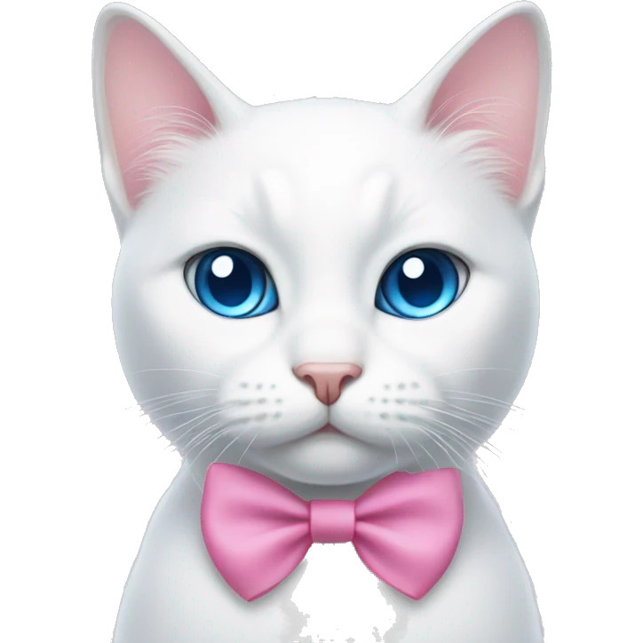 white cat with a pink bow and blue eyes emoji