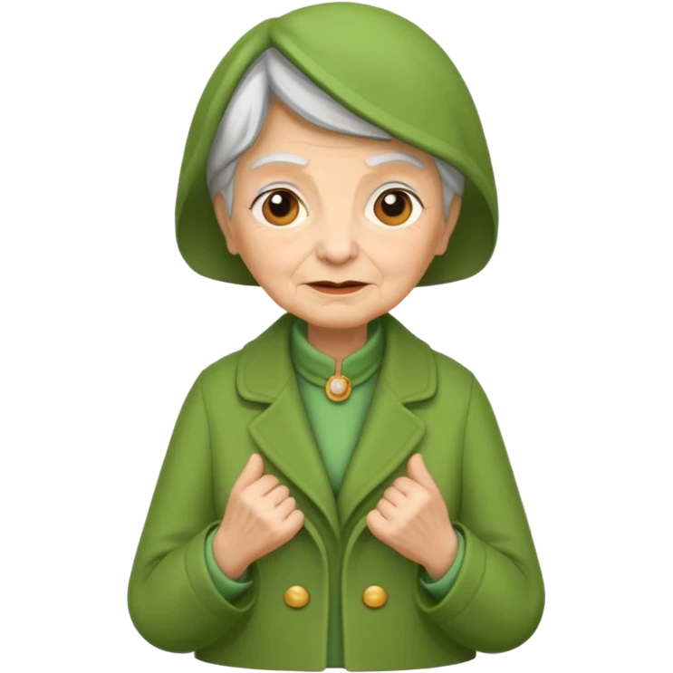 green coat old woman emoji