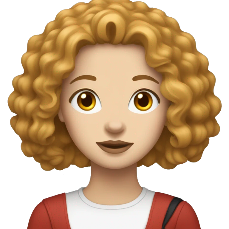 a dark haired white girl with red mini goldendoodle  emoji