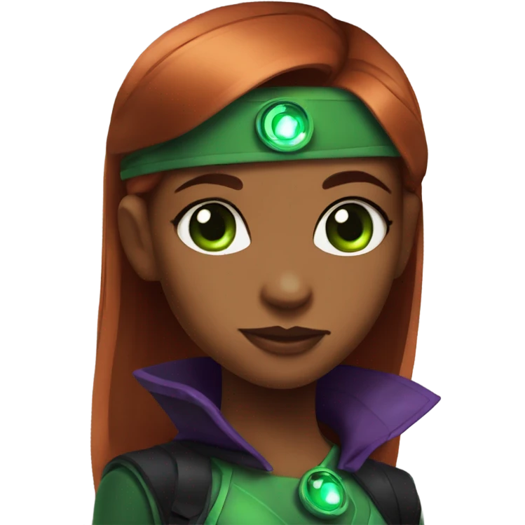 Teen Titans Starfire, green eyes, dark brown skin emoji