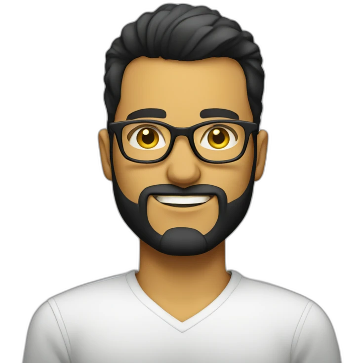 white entreprenuer with yellow tinted glasses and combed black hair and clean shaved beard  emoji