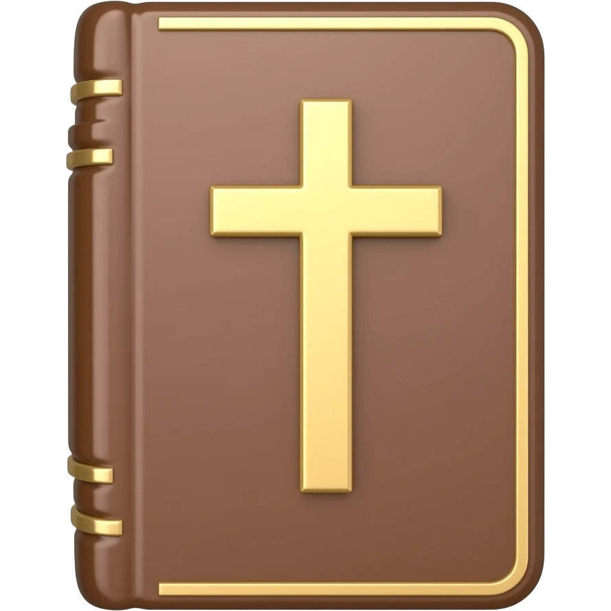 a 3D brown cover bible with a Christian cross on it. emoji