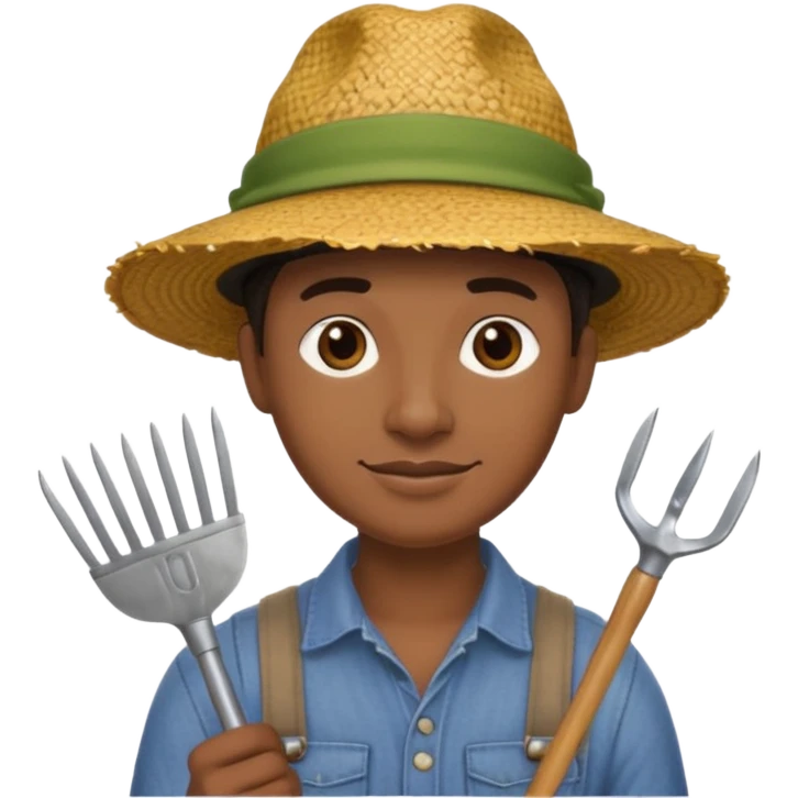 black gardener holding gardening tools, with hat emoji