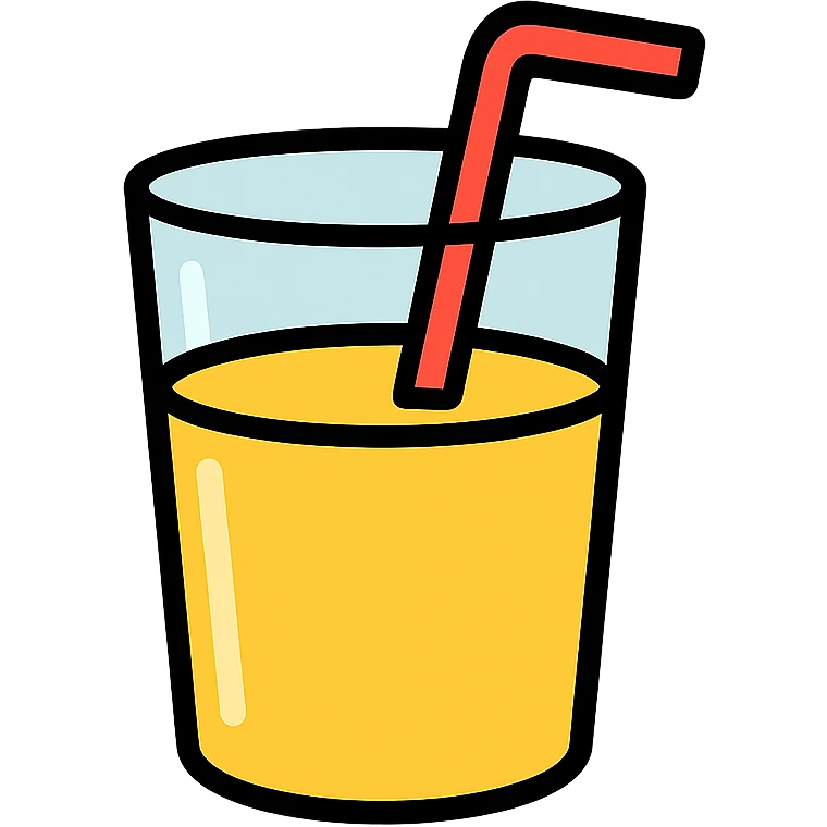 Glass of yellow juice with a straw, orange or lemonade juice in a clear glass emoji