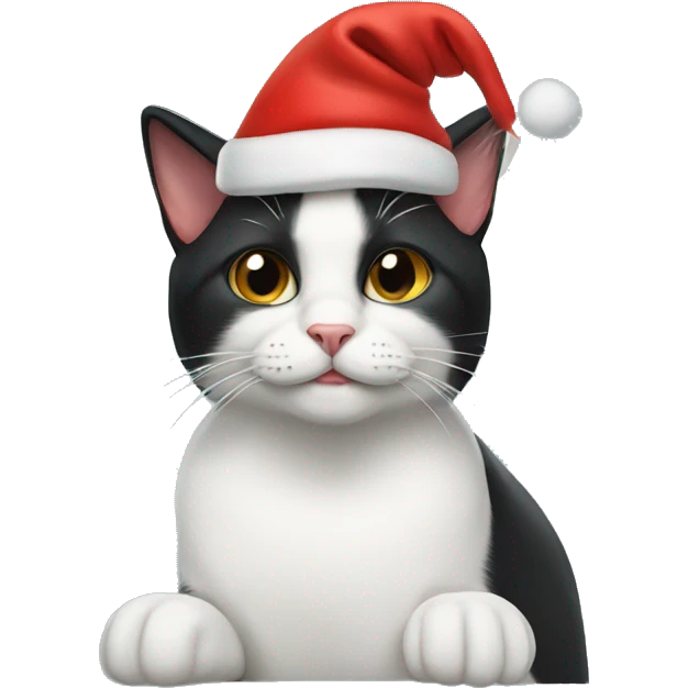 Tuxedo cat wearing a Christmas hat emoji