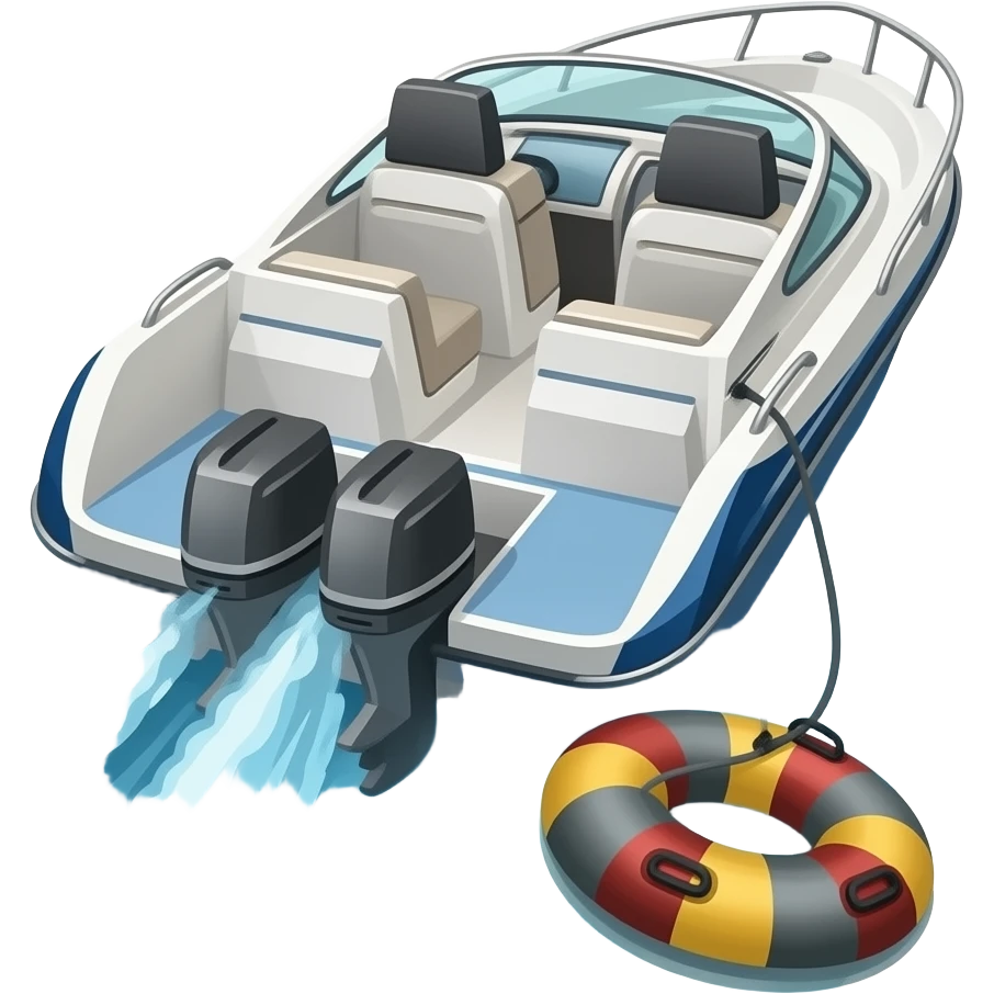 Speed boat with water tubing on the back. excursion emoji