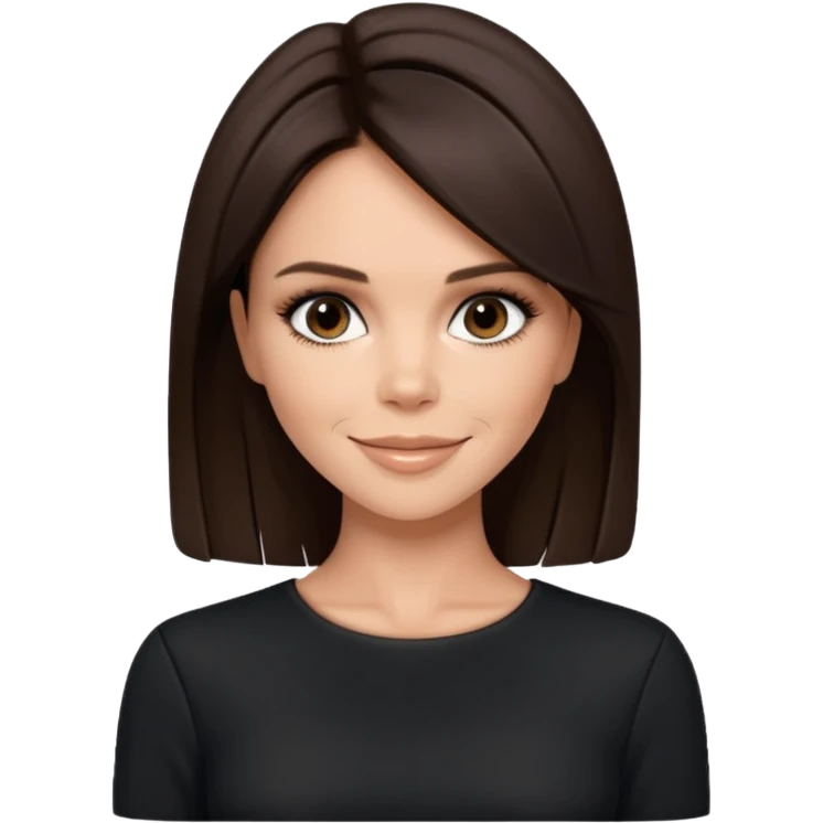 Victoria Beckham with dark brown hair, black outfit emoji