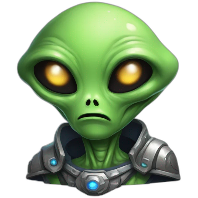 alien with a crying face futuristic roguelike rpg style inspired by hearthstone emoji