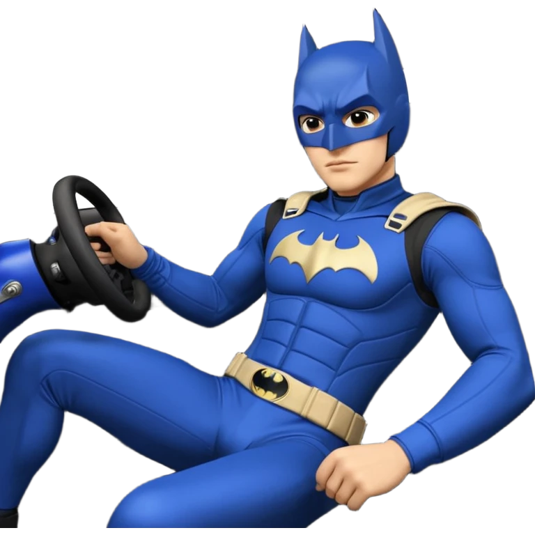 full size real-appearance road racing sexy muscular Batman’s masculine midnight-colored tight outfit 1970’s tv style dark knight stealthy accurate sporty safe plush deluxe off-road pursuit drifting car lexus (black hair,reclining and relaxed torso and shoulders back against seat) rallycross kart  emoji