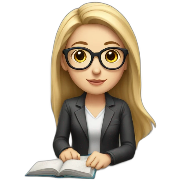 white girl with glasses and books sitting on the desk emoji