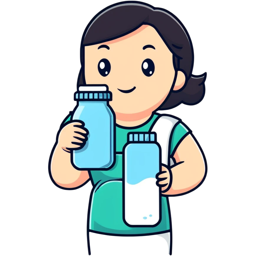 Mom holding milk bottle and vaccine syringe emoji