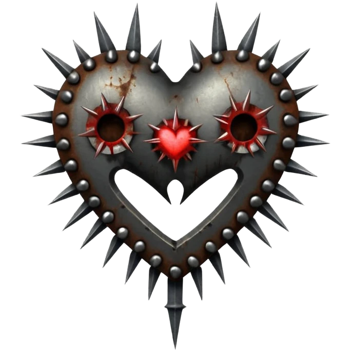 Metal heart pierced with spikes and nails, torture relic, dark gothic icon emoji