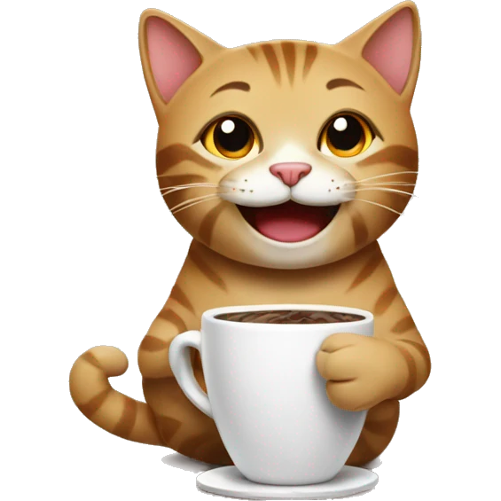 happy cat with coffe emoji