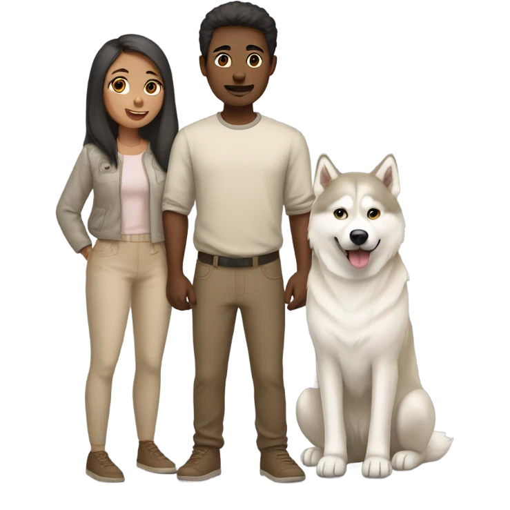 Human Couple and beige light Husky siberian  emoji