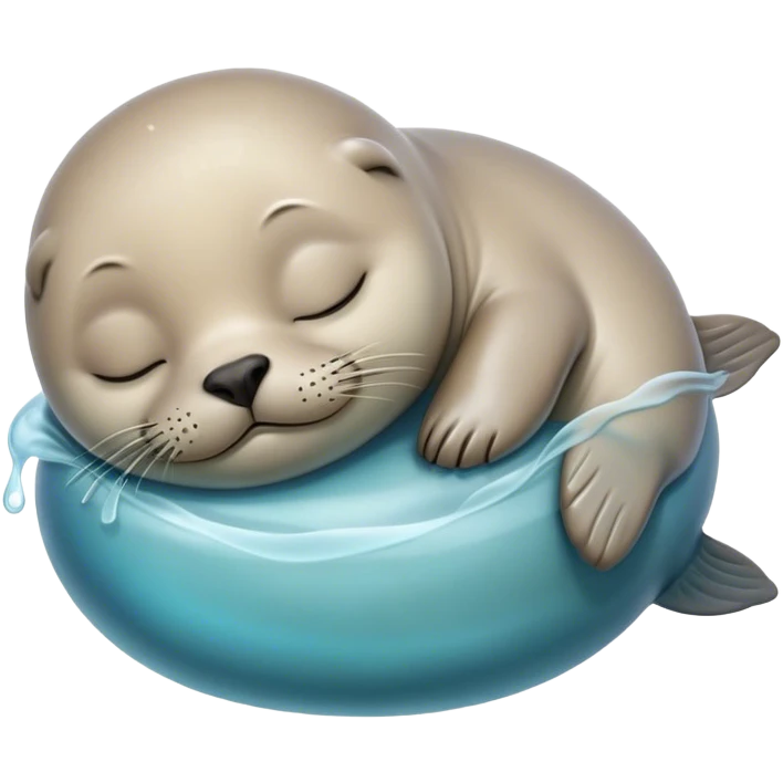 Meme-Worthy cute Sleeping Seal Portrait Emoji, Head resting peacefully with a contented smile, showcasing a luxuriously smooth, glossy form and eyes gently closed in serene slumber, Simplified yet hilariously adorable features, highly detailed, glowing with a soft, drowsy ocean light, high shine, relaxed and utterly lovable, stylized with an air of playful laziness, bright and heartwarming, soft glowing outline, capturing the essence of a sleeping seal that feels destined to become the next viral sensation of adorable rest! emoji