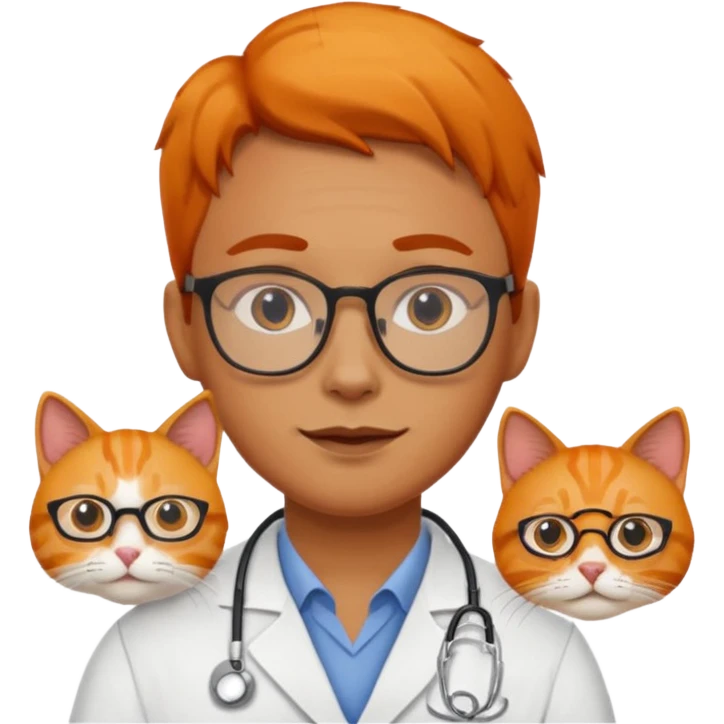Veterinario trigueño con lentes y  un gato naranja emoji