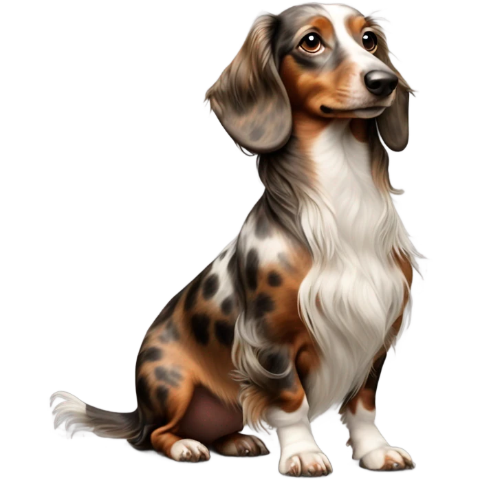 brown Merle long haired Dachshund full body emoji