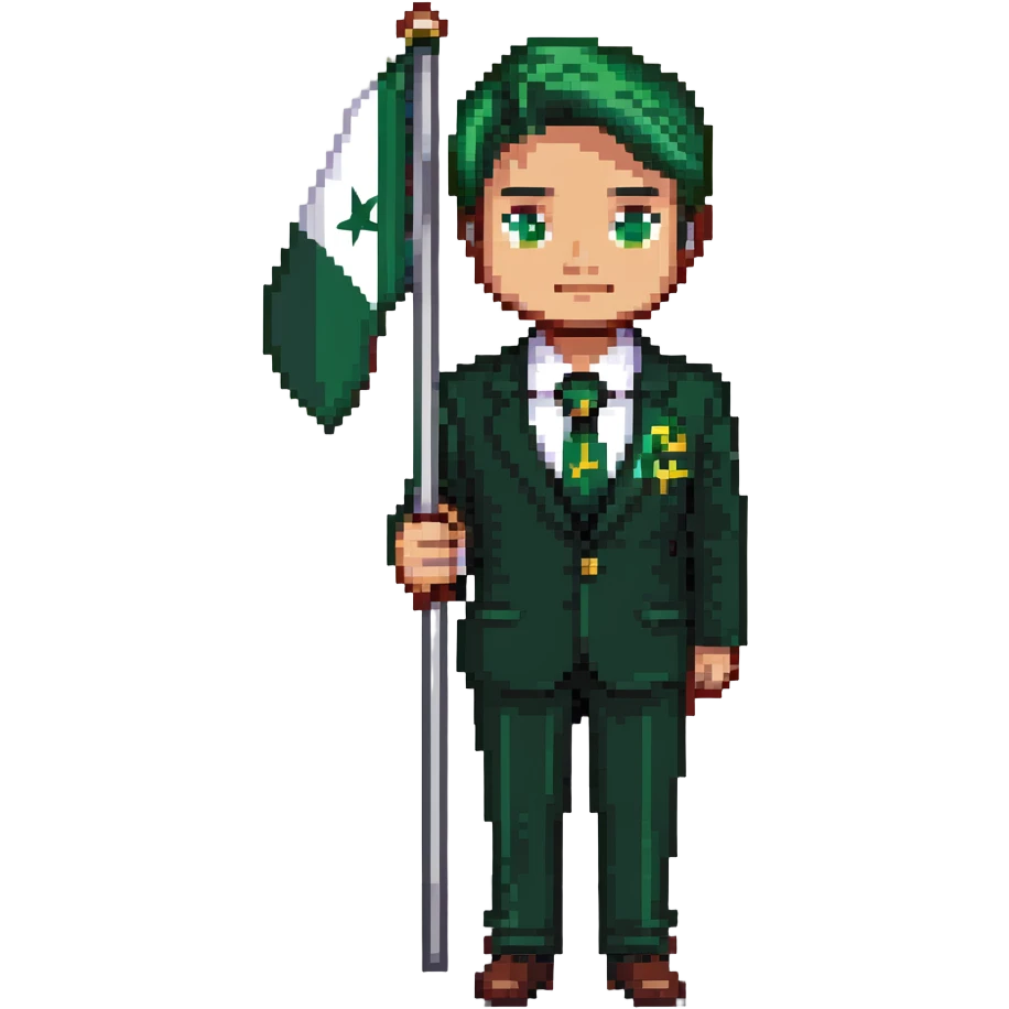 Pakistani diplomat in formal attire with Pakistan flag colors emoji