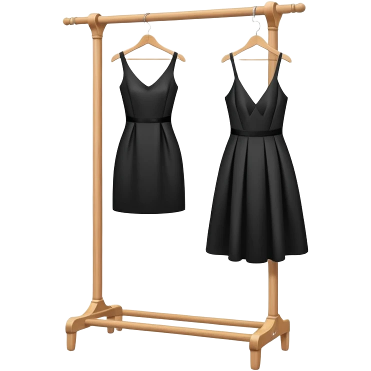 wooden clothes rack with a sleek black cocktail dress emoji