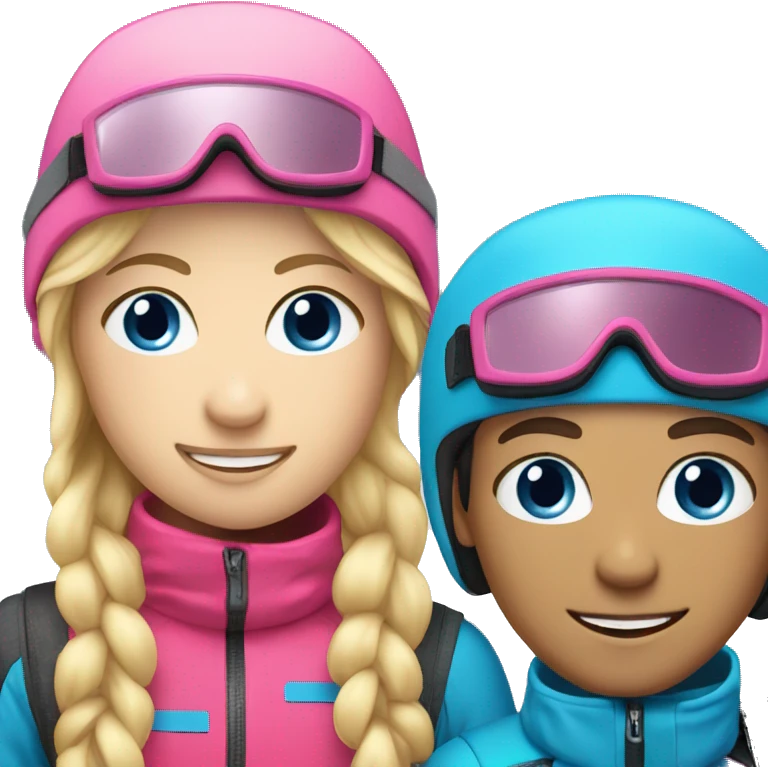 Skier boy and Skier girl with blonde hair and pink gear blue eyes  emoji