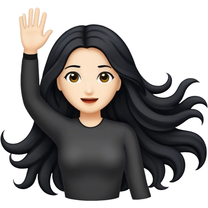 Lady long black hair waving emoji