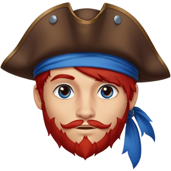 flirting french pirate with a chin dimple blue eyes and hair that fades from red to brown and a wolfcut hairstyle emoji
