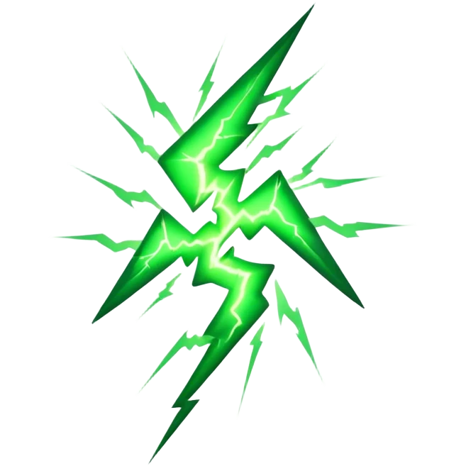 Cinematic realistic green lightning emoji