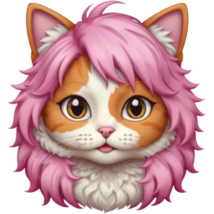 calico cat wear curly short pink hair wig emoji