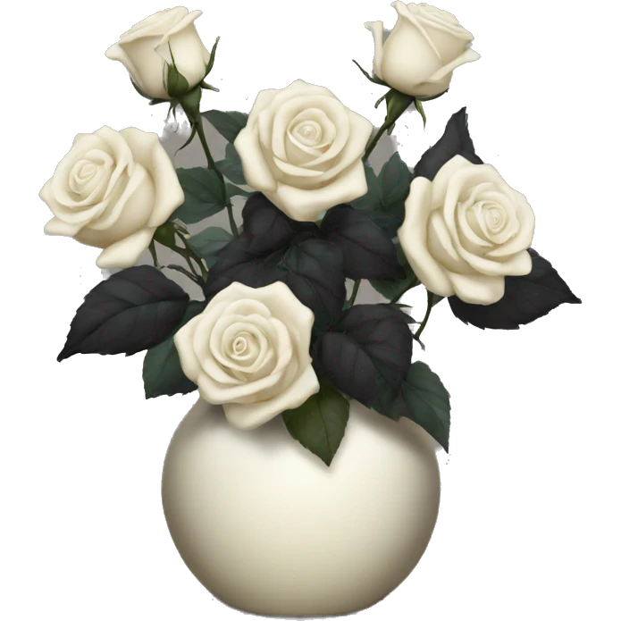 Black and ivory roses in vase emoji