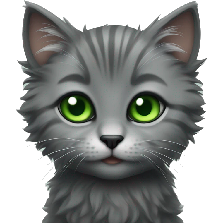 Black and grey fluffy kitten with green eyes  emoji
