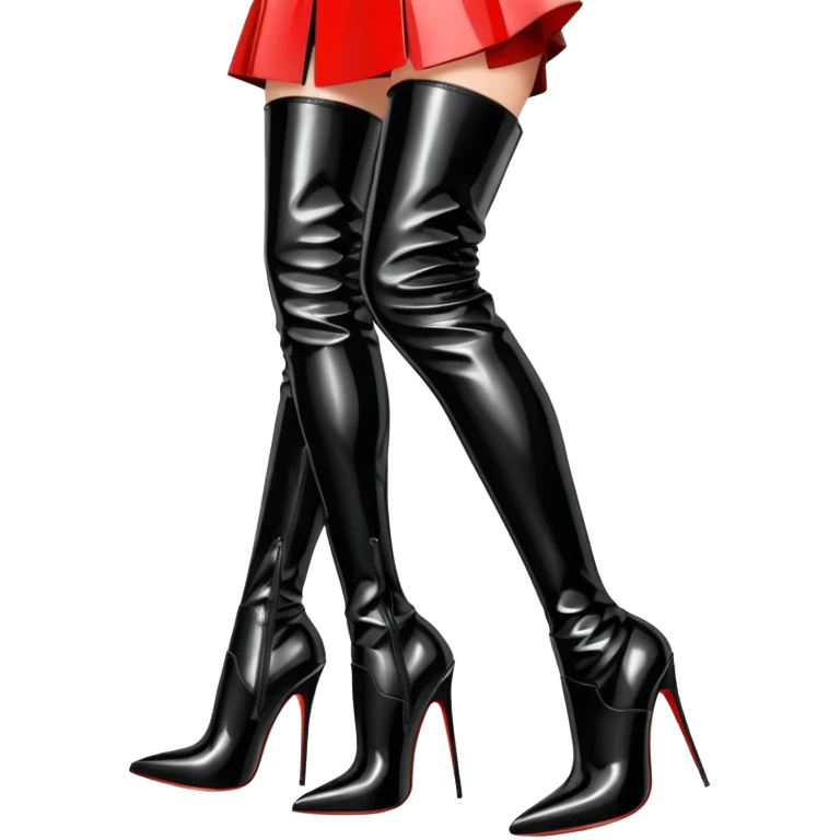 Black aesthetic thigh-high patent leather boots, sharp stiletto heel, elegant silhouette, minimal background, soft studio lighting, luxury editorial style, dramatic shadows, ultra detailed.
 emoji