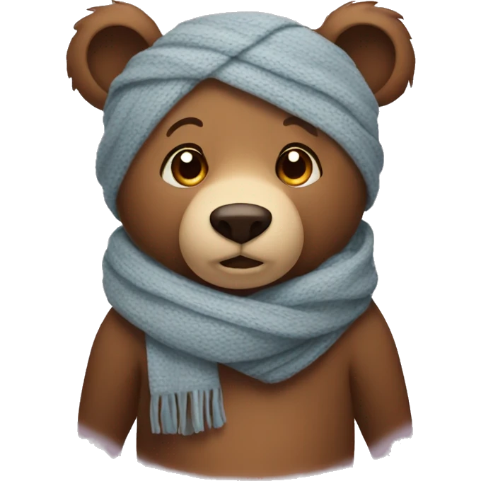 bear wearing a scarf with brown hearts around the face emoji