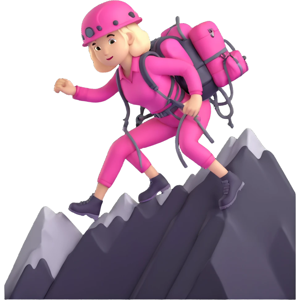 woman in pink clothes mountain climbing emoji